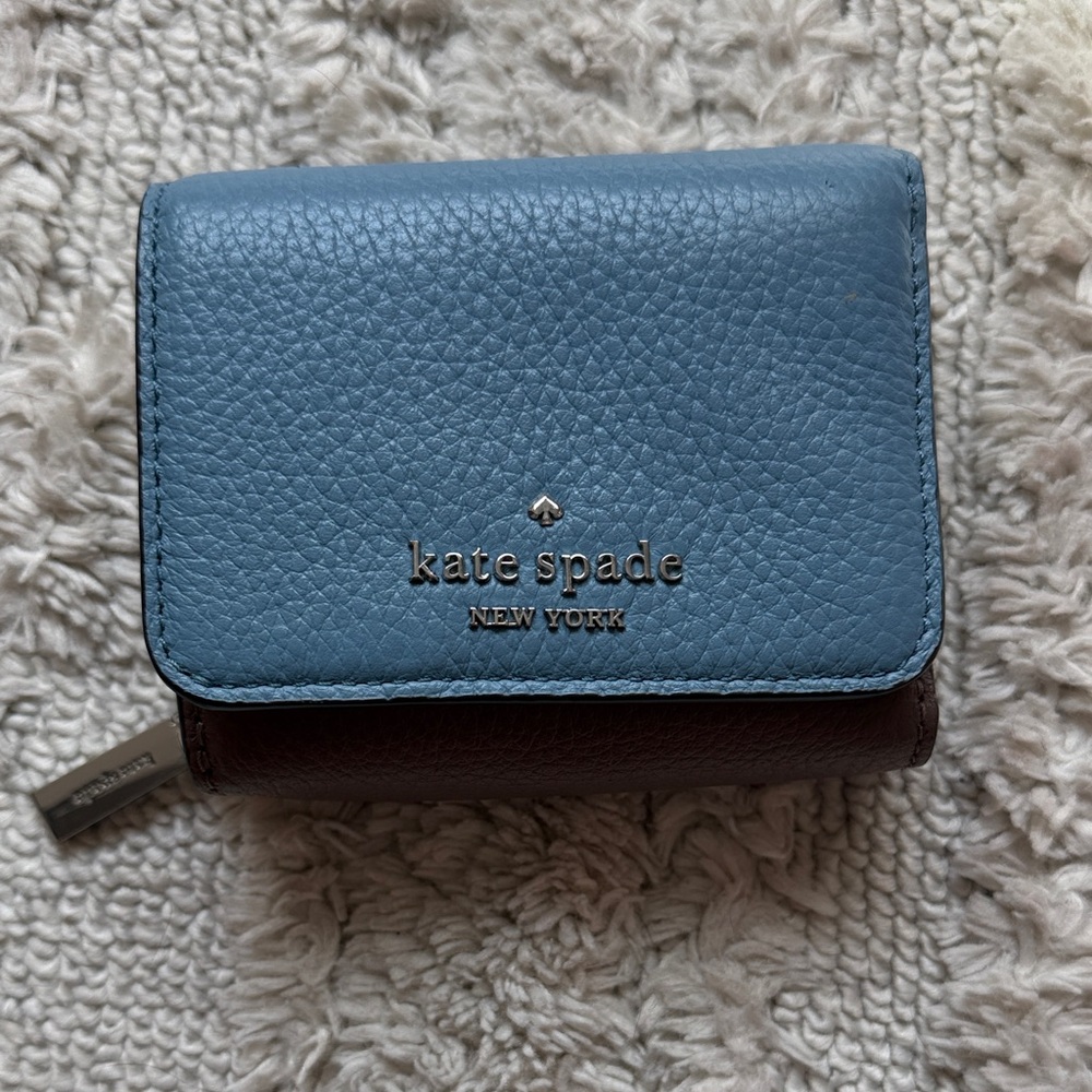 Kate Spade Two-Tone Pebbled Leather Wallet - Light Blue & Dark Brown